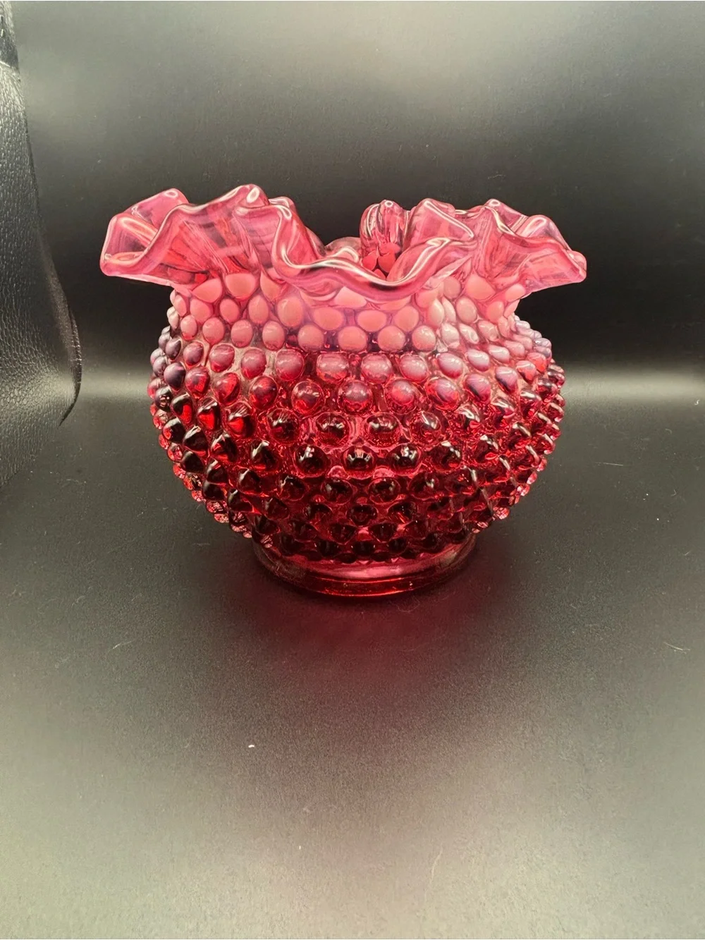Venton Hobnail Ruffled Cranberry Glass Vase